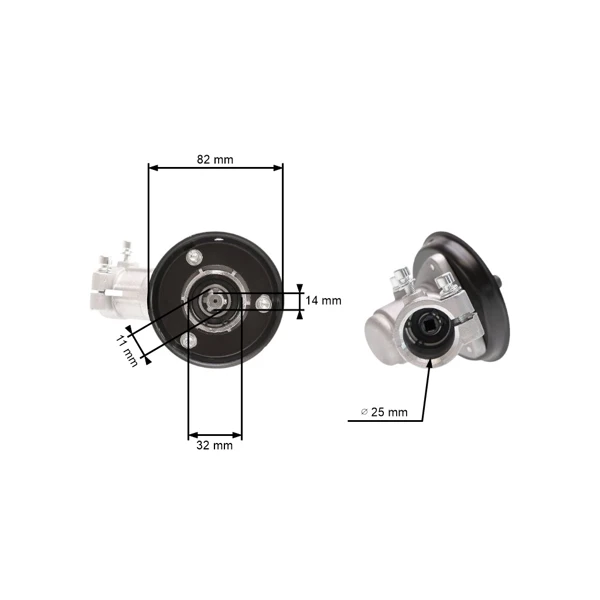 Getriebekopf für chinesische Motorsensen und Motorsensen aus dem Hobbymarkt mit Rohrdurchmesser 25,4 mm Vierkantwellenprofil