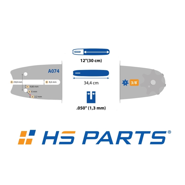 HS PARTS Führungsschiene 12" (30 cm) 3/8" .050" (1,3 mm) + 4 x Sägekette 44 Glieder Vierkantzahn für Stihl MSE140 MS160 MS170 MS180 MS191 MS211 MS230 MS241 MS250 E180