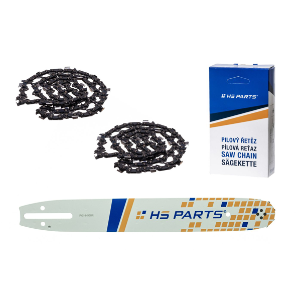 HS PARTS Führungsschiene 14" (35 cm) 3/8" .050" (1,3 mm) + 2 x Sägekette 52 Glieder Vierkantzahn für Partner 350 351 370 P420 Husqvarna T425 E16 E316 E321 Dolmar PS330 PS33 PS34 ES152 Homelite 3300 CS40 Solo 613 Oleomac GS35 GS350 931