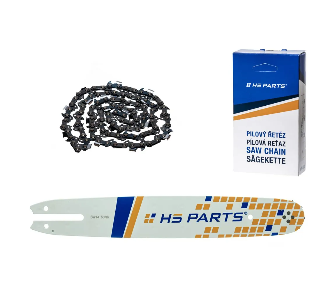 HS PARTS Führungsschiene 14" (35 cm) 3/8" .050" (1,3 mm) + Sägekette 50 Glieder Vierkantzahn für für Stihl 009 010 011 017 018 019 020 021 023 025 