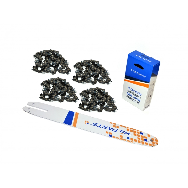 HS PARTS Führungsschiene 14" (35cm) 3/8" .050" (1,3 mm) + 4x Sägekette 49 Glieder Vierkantzahn für McCulloch MAC120 PM380 PM400 PM510 838 839 Partner 1535EL 1640