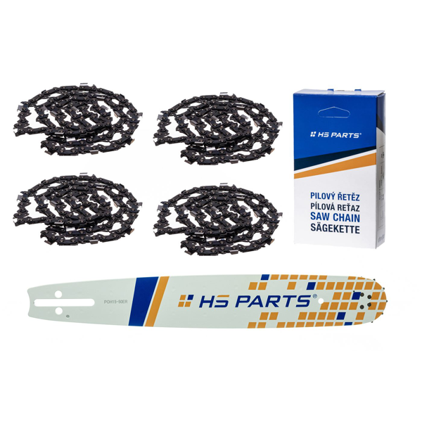 HS PARTS Führungsschiene 15" (38 cm) 3/8" .050" (1,3 mm) + 4 x Sägekette 56 Glieder Vierkantzahn für Husqvarna 246 254 262 345 357 455 460 555 560 Jonsered 2054 CS2260 Dolmar 111 112 115 PS540 Solo 613 614 650 Oleomac 162 956 962