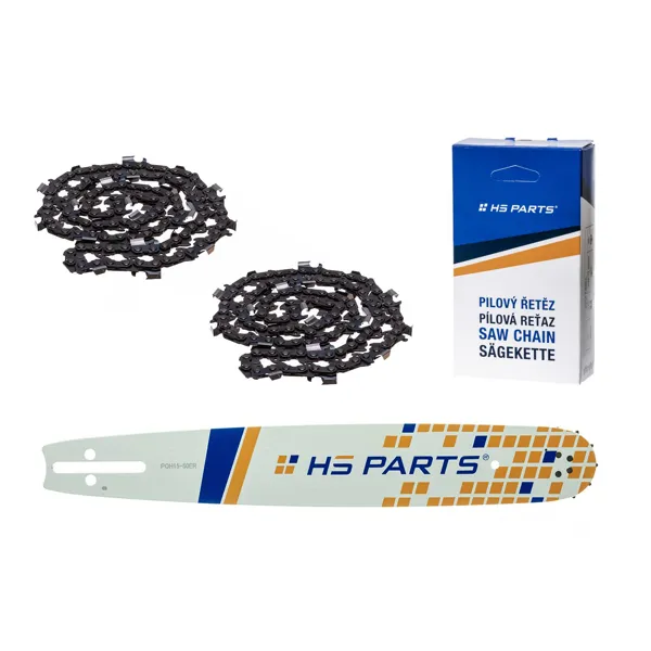 HS PARTS Führungsschiene 15" (38 cm) 3/8" .058" (1,5 mm) + 2 x Sägekette 56 Glieder Vierkantzahn  für Husqvarna 36 45 51 55 137 242 262 340 345 346 357 359 435 444 450E 460 550XP 555 560XP T435