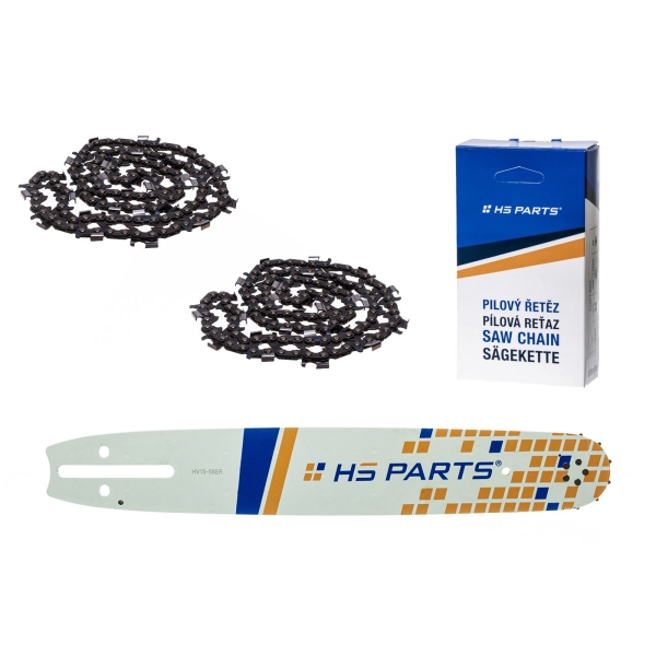 HS PARTS Führungsschiene 15" (38 cm) 3/8" .058" (1,5 mm) + 2 x Sägekette Längsschneiden 56 Glieder Rundzahn für Husqvarna 66 266 268 365 372XP 385 394 395 562XP 570 575 576XP 2100XP