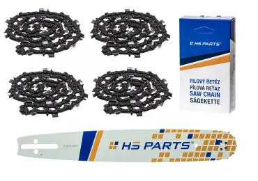 HS PARTS Führungsschiene 15" (38 cm) 3/8" .058" (1,5 mm) + 4 x Sägekette 56 Glieder Vierkantzahn für Husqvarna 51 55 154 254 257 357 359 455 560XP