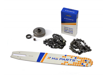 HS PARTS Führungsschiene 15" (38 cm) 3/8" .063" (1,6 mm) + 2 x Sägekette 56 Glieder Vierkantzahn + Ringkettenrad Stihl 034 036 MS340 MS360