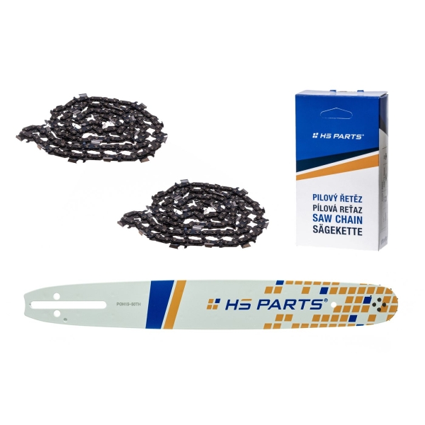 HS PARTS Führungsschiene 15" (38 cm) .325" .050" (1,3 mm) + 2 x Sägekette 64 Glieder Vierkantzahn für Husqvarna 40 55 242 254 262 339XP 353 357 359 T435 445 455 460 550 560XP