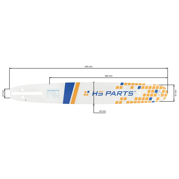 HS PARTS Führungsschiene 15" (38 cm) .325" .050" (1,3 mm) für Husqvarna 36 45 55 136 154 254 257 262 345 357 435 445 460 Jonsered 2054 2152 2155 CS2149W Dolmar 109 111 112 116 Solo 639 651 665