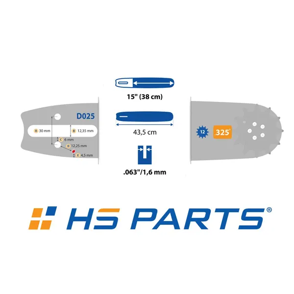 HS PARTS Führungsschiene 15" (38 cm) .325" .063" (1,6 mm) + 2 x Sägekette 62 Glieder Vierkantzahn für Stihl 024 026 028 029 030 031 032 039 MS240 MS260 MS261 MS270 MS271 MS280 MS290 MS291 MS310 MS390