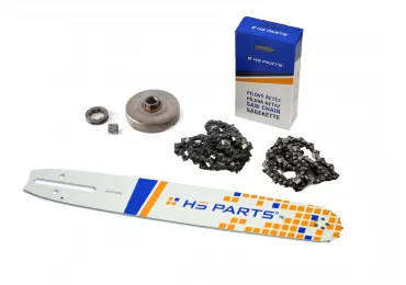 HS PARTS Führungsschiene 15" (38cm) 3/8" .058" (1,5 mm) + 2 x Sägekette 56 Glieder Vierkantzahn + Ringkettenrad Husqvarna 362 365 371 372XP 365 X-TORQ Jonsered 2163 CS2165