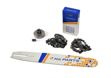 HS PARTS Führungsschiene 15" (38cm) 3/8" .063" (1,6mm) + 2 x Sägekette 56 Glieder Vierkantzahn + Kettenrad für Stihl 038 MS380