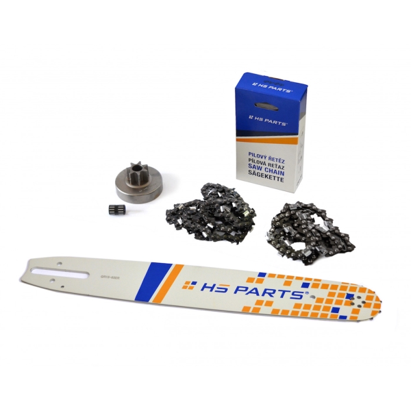 HS PARTS Führungsschiene 15" (38cm) 3/8" .063" (1,6mm) + 2 x Sägekette 56 Glieder Vierkantzahn + Kettenrad für Stihl 038 MS380