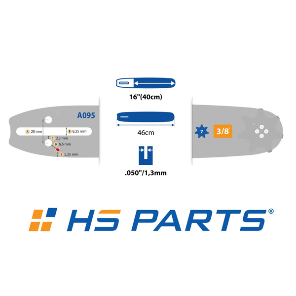 HS PARTS Führungsschiene 16" (40 cm) + 2 x Sägekette 3/8" .050" (1,3 mm) 56 Glieder Vierkantzahn + Ringkettenrad Husqvarna 136 142 236 Jonsered 2035 2040 CS2137 CS2234 Partner 350 351 370 390 McCulloch CS380 Mac20X Poulan 2250 2375