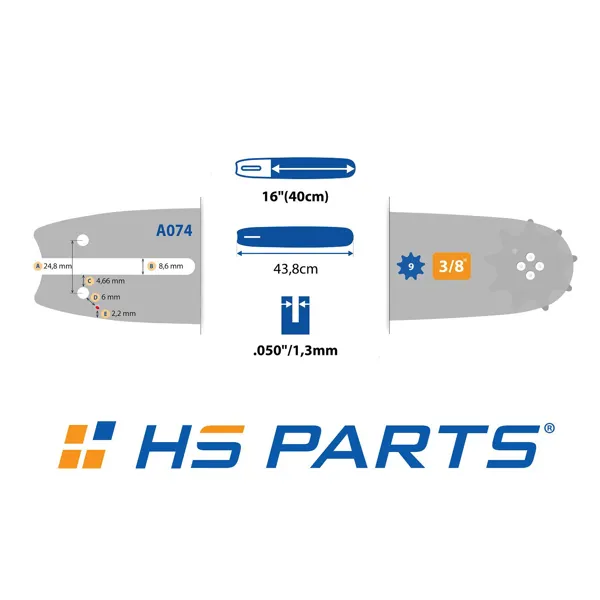 HS PARTS Führungsschiene 16" (40 cm) 3/8" .050" (1,3 mm) + 2 x Sägekette 55 Glieder Vierkantzahn für Stihl 009 010 011 017 018 019 020 021 023 025 MS160 MS170 MS171 MS180 MS181 MS192 MS210 MS211 MS250 MS231 MS241 MS251