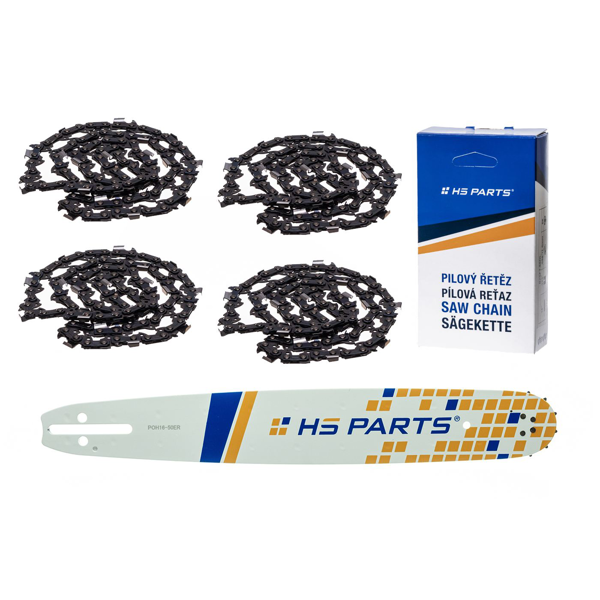 HS PARTS Führungsschiene 16" (40 cm) 3/8" .050" (1,3 mm) + 4 x Sägekette 60 Glieder Vierkantzahn für Husqvarna 246 254 262 345 357 455 460 555 560 Jonsered 2054 CS2260 Dolmar 111 112 115 PS540 Solo 613 614 650 Oleomac 162 956 962