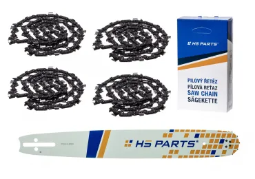 HS PARTS Führungsschiene 18" (45 cm) 3/8" .050" (1,3 mm) + 4 x Sägekette 64 Glieder Vierkantzahn für Husqvarna 246 254 262 345 357 455 460 555 560 Jonsered 2054 CS2260 Dolmar 111 112 115 PS540 Solo 613 614 650 Oleomac 162 956 962