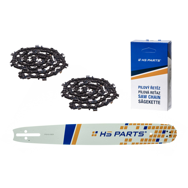 HS PARTS Führungsschiene 18" (45 cm) 3/8" .058" (1,5 mm) + 2 x Sägekette 64 Glieder Vierkantzahn für Husqvarna 40 55 242 254 262 339XP 353 357 359 T435 445 455 460 550 560XP