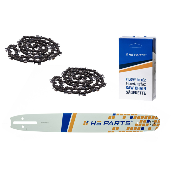 HS PARTS Führungsschiene 18" (45 cm) 3/8" .058" (1,5 mm) + 2 x Sägekette 68 Glieder Rundzahn für die Herstellung von Platten passend Husqvarna 266 268 362 365 371 372XP 395 576XP