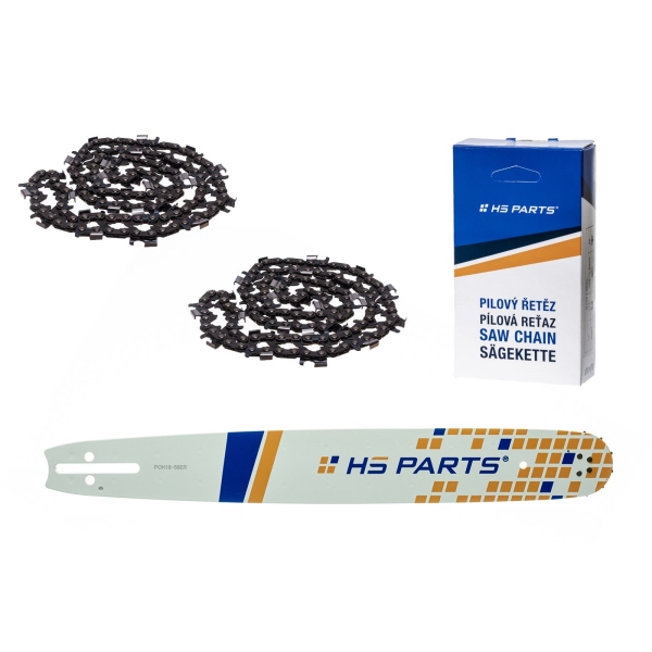 HS PARTS Führungsschiene 18" (45 cm) 3/8" .058" (1,5 mm) + 2 x Sägekette 68 Glieder Rundzahn für die Herstellung von Platten passend Husqvarna 51 55 346XP 353 357 359 455 460 560XP