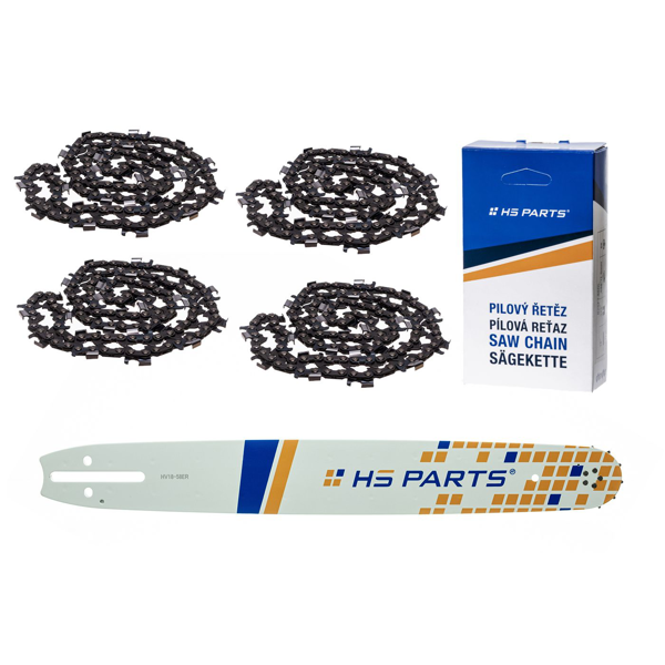 HS PARTS Führungsschiene 18" (45 cm) 3/8" .058" (1,5 mm) + 4 x Sägekette 68 Glieder Rundzahn für die Herstellung von Platten passend Husqvarna 266 268 362 365 371 372XP 395 576XP