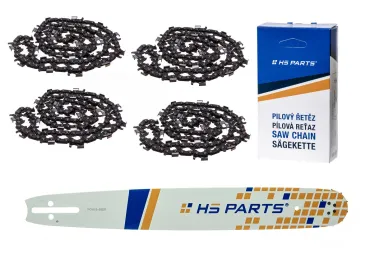 HS PARTS Führungsschiene 18" (45 cm) 3/8" .058" (1,5 mm) + 4 x Sägekette 68 Glieder Rundzahn für die Herstellung von Platten passend Husqvarna 51 55 346XP 353 357 359 455 460 560XP