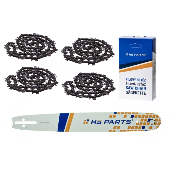 HS PARTS Führungsschiene 18" (45 cm) 3/8" .058" (1,5 mm) + 4 x Sägekette 68 Glieder Rundzahn für die Herstellung von Platten passend Husqvarna 51 55 346XP 353 357 359 455 460 560XP