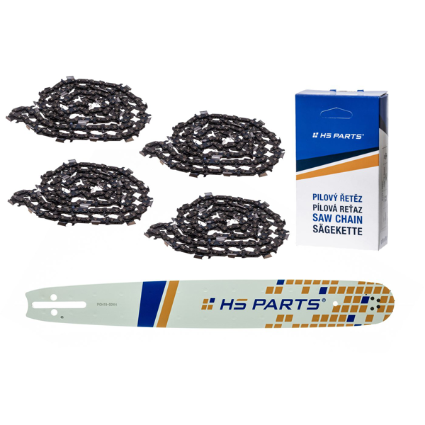 HS PARTS Führungsschiene 18" (45 cm) .325" .050" (1,3 mm) + 4 x Sägekette 72 Glieder Vierkantzahn für Husqvarna 36 55 136 154 254 257 262 346 357 435 445 460 Jonsered 2054 2152 CS2149W Dolmar 109 111 112 116 Solo 639 651 665