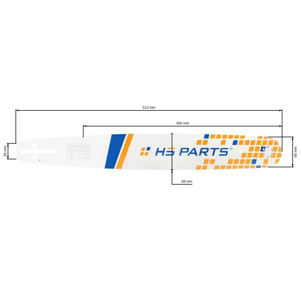 HS PARTS Führungsschiene 18" (45 cm) .325" .050" (1,3 mm) für Husqvarna 36 55 136 254 257 262 357 435 445 460 Jonsered 2054 2152 2155 Dolmar 109 111 112 116 Oleomac 938 947 952 962 Solo 639 651 665