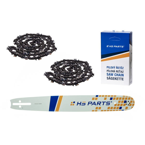 HS PARTS Führungsschiene 18" (45 cm) .325" .058" (1,5 mm) + 2 x Sägekette 72 Glieder Vierkantzahn für Husqvarna 36 55 136 254 257 262 357 435 445 460 Jonsered 2054 2152 2155 Dolmar 109 111 112 116 Solo 639 651 665