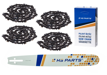 HS PARTS Führungsschiene 18" (45 cm) .325" .058" (1,5 mm) + 4 x Sägekette 72 Glieder Vierkantzahn für Husqvarna 36 45 55 136 254 262 345 346 357 435 445 460 Jonsered 2054 2152 2155 Dolmar 109 111 112 116 Solo 639 651 665