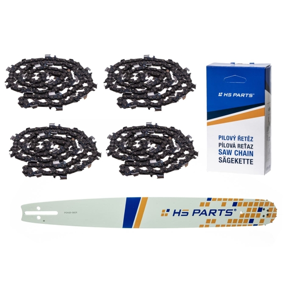HS PARTS Führungsschiene 20" (50 cm) 3/8" .058" (1,5 mm) + 4 x Sägekette 72 Glieder Vierkantzahn für Husqvarna 51 55 346XP 353 357 359 455 460 560XP