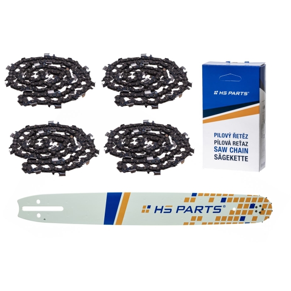 HS PARTS Führungsschiene 20" (50 cm) 3/8" .058" (1,5 mm) + 4 x Sägekette 72 Glieder Vierkantzahn für Husqvarna 61 66 266 268 362 365 372 372 XTorq 281 288 298 385 394 395 480 562 570 575