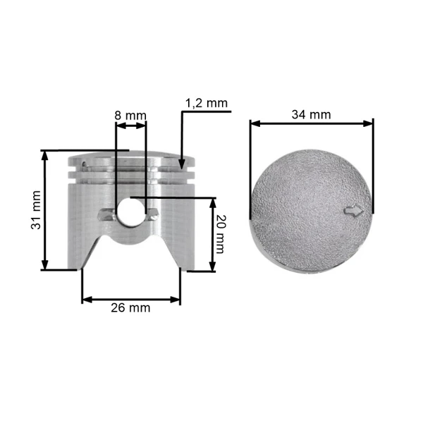 Kompletter kolben 34 mm für chinesische Motorsensen und Motorsensen aus dem Hobbymarkt mit einem Hubraum von 26 ccm