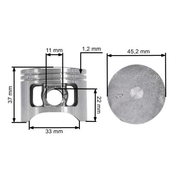 Kompletter Kolben 45,2 mm für chinesische und Hobby Kettensägen mit 58 ccm Hubraum