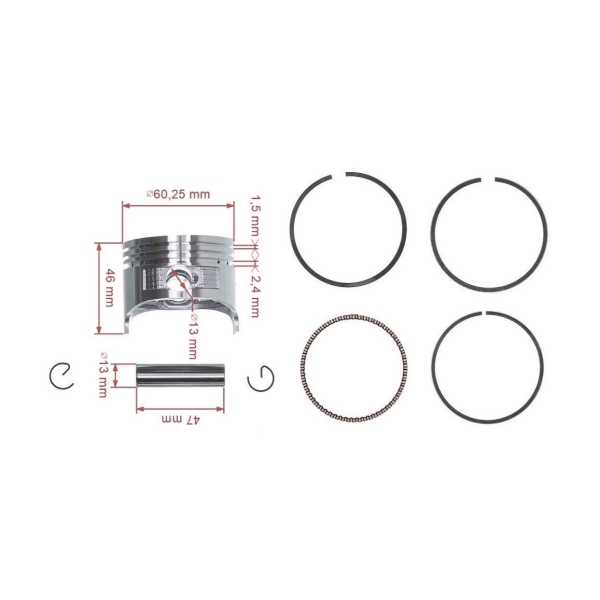 Kompletter Kolben für Honda GX120 Motoren 60,25 mm 1. Ausschliff +0,25 mm (OEM 13102-ZH7-010)