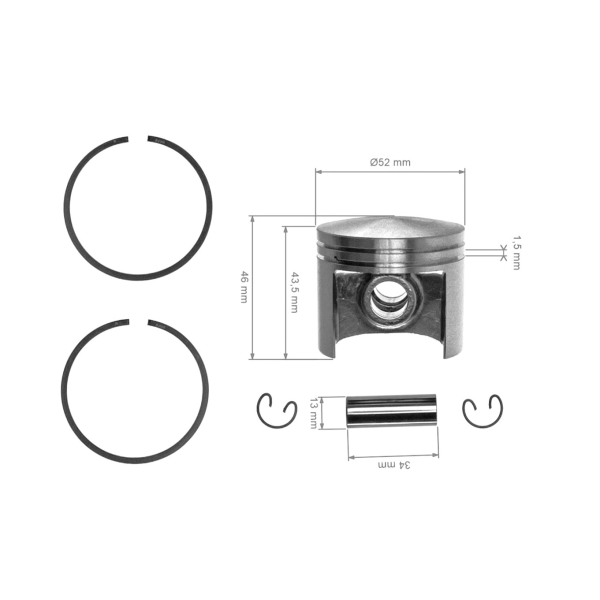 Kompletter Kolben für Kettensägen Stihl 054 52 mm