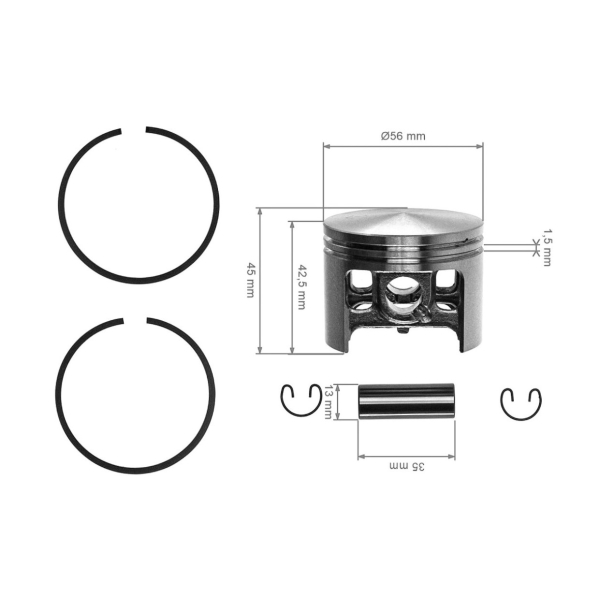 Kompletter Kolben für Kettensägen Stihl 056 MAGNUM II 56 mm (OEM 11150302003)