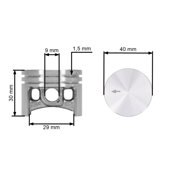 Kompletter Kolben für Kettensägen Stihl MS200 MS200T 40 mm (OEM 11290302002)