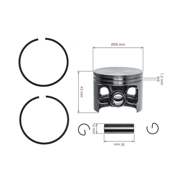 Kompletter Kolben für Kettensägen Stihl MS661 MS661C 56mm (OEM 11440302001)