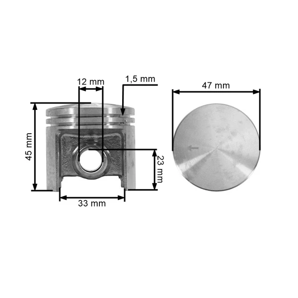 Kompletter Kolben für Kettensägen und Trennschneider Stihl SG17 SG17L BG17 08S TS350AVE TS360 P835 P840 TS08S TS08 TS350 47 mm (OEM 11080302020)