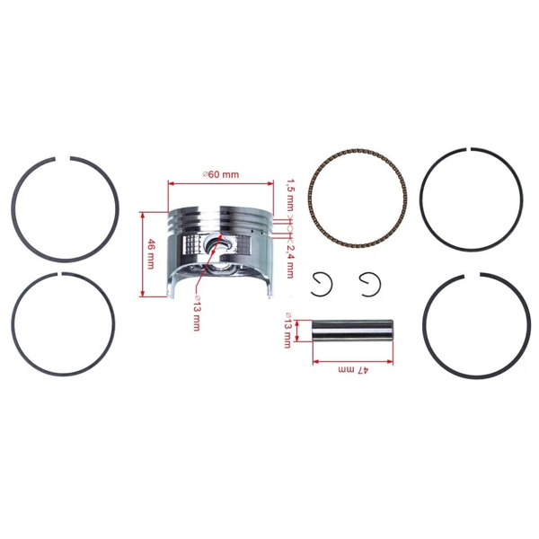 Kompletter Kolben für Motoren Honda GX120 EG1400 F401 501 60 mm Leistung 4,0 PS (OEM 13101ZH7020 13701-ZH7-010 13101-ZF0-000 13101-ZH7-010)