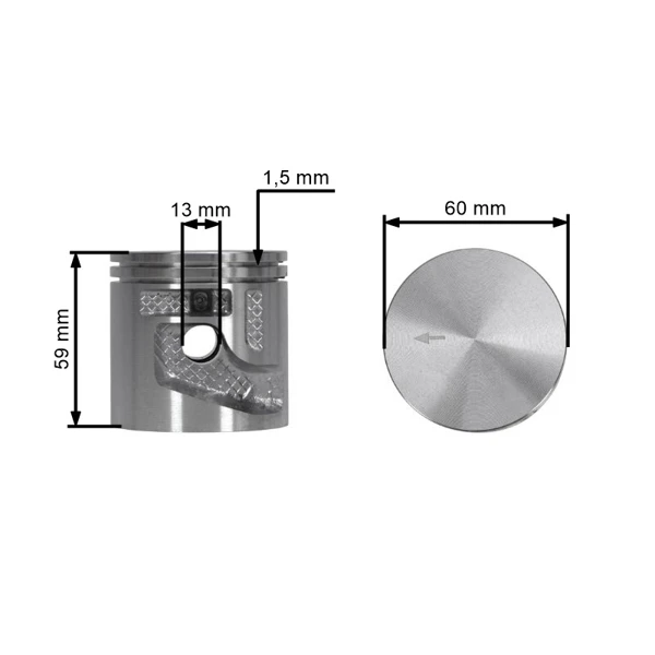 Kompletter Kolben für Trennschneider Husqvarna Partner K1270 K1270 II R 60 mm (OEM 587829802)