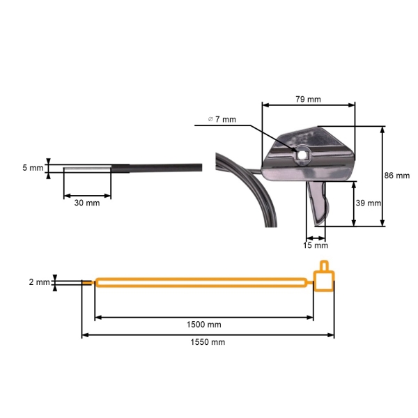 Kompletter Universal Gaszug mit Kunststoffsteuerung für Gartenrasenmäher der Größe 1550 mm x 1500 mm