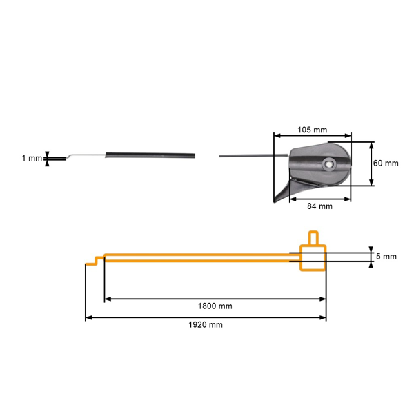 Kompletter Universal Gaszug mit Kunststoffsteuerung für Gartenrasenmäher der Größe 1920 mm x 1800 mm