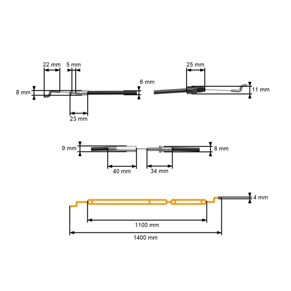 Komplettes Universalkabel für Gartenrasenmäher und Traktoren der Größe 1400 mm x 1100 mm