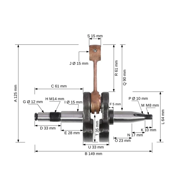 Kurbelwelle für Kettensägen Husqvarna 362 362XP 365 365 X-Torq 372XP 372 XP X-Torq 371K Jonsered 2063 2171 CS2166 CS2171 (OEM 503748701)