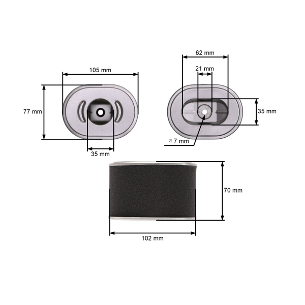 Luftfilter 105 mm x 77 mm x 70 mm für Honda GX140 GX160 GX200 Motoren Leistung 5,5 PS - 6,5 PS (OEM 17210Z4M821 17210-ZE1-820 17210-ZE1-822 17210-Z4M-821)