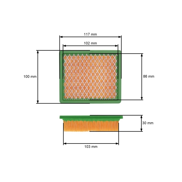 Luftfilter 117 mm x 100 mm x 30 mm für chinesische Rasenmäher und Hobbymäher Modelle NAC NGP Hecht