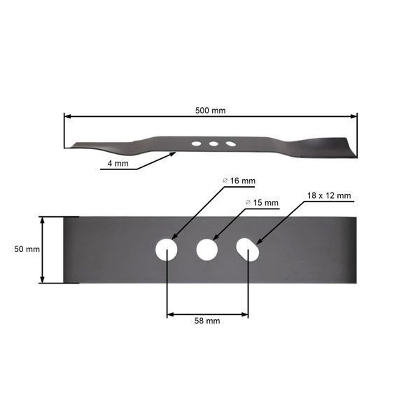 Mähmesser Nac Cedrus 50 cm (19") für chinesische Rasenmäher und Hobbymäher (OEM S510-080S S510-080)