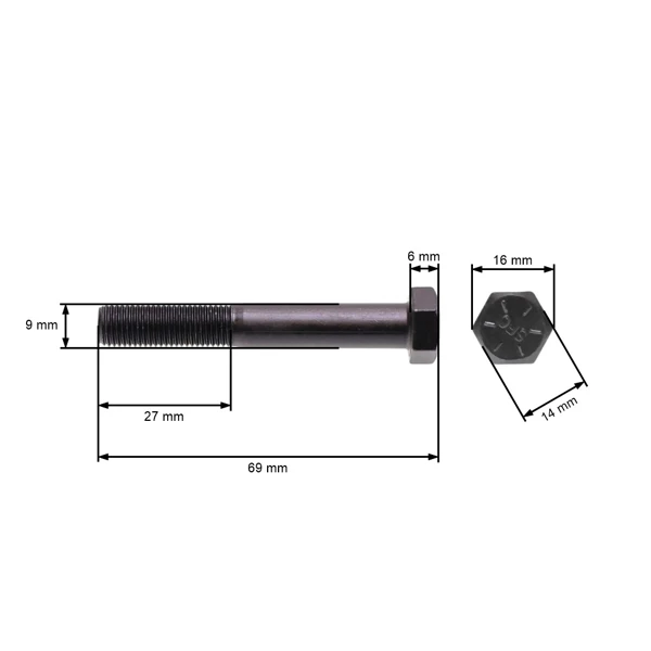 Messerschraube Feingewinde UNF 3/8" x 2-1/2" für Rasenmäher und Gartentraktoren Gesamtlänge 69 mm Durchmesser 9,40 mm